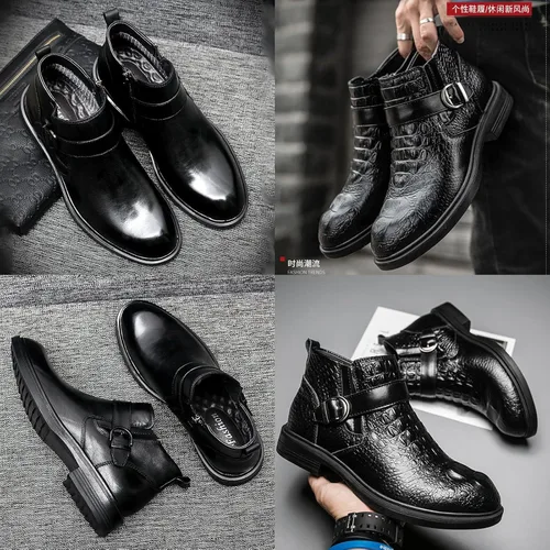 Vista 3 de Botas de cuero genuino con estampado para hombre, para otoño e invierno, de alta altura, con correa estilo Bukle