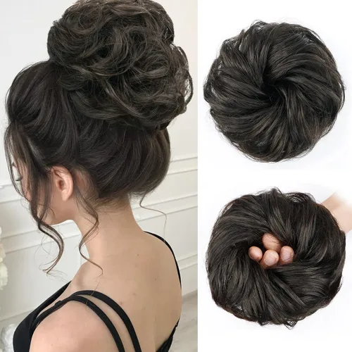 Vista 5 de Pieza de pelo desordenado de moño, piezas de cabello para mujer, extensiones de cabello despeinado, extensiones de cabello ondulado y rizado, cola