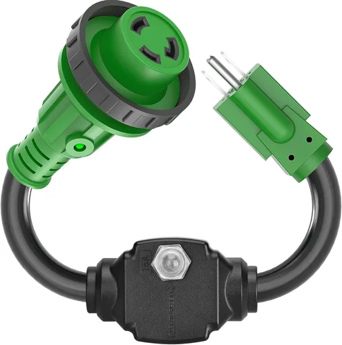 Vista 10 de RVGUARD Cable adaptador RV de 50 amperios a 110 voltios con conector de bloqueo de 135 grados, adaptador de corriente eléctrica NEMA 5-15P a NEMA