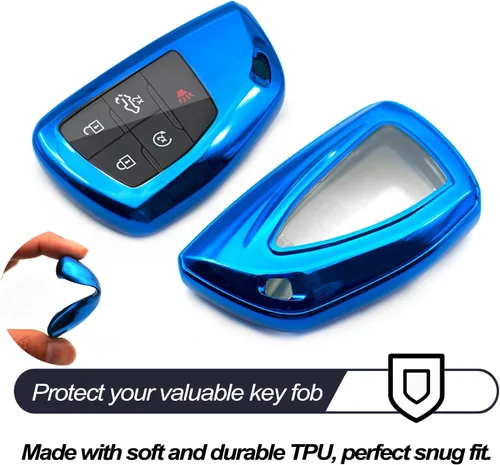 Vista 3 de MECHCOS Compatible con GMC Yukon Sierra Chevy Chevrolet Silverado 1500 2500 3500 HD Suburban Tahoe Colorado Azul TPU Funda para llavero Soporte