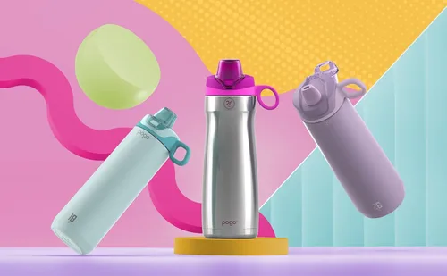 Vista 6 de Pogo Botella de agua activa aislada de acero inoxidable con tapa de popote a prueba de fugas, 18 onzas, escarcha