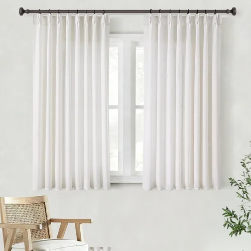 Vista 66 de Cortinas de lino de 63 pulgadas, juego de 2 paneles para sala de estar, beige natural, cortinas con pliegues pellizco entrenadas con memoria
