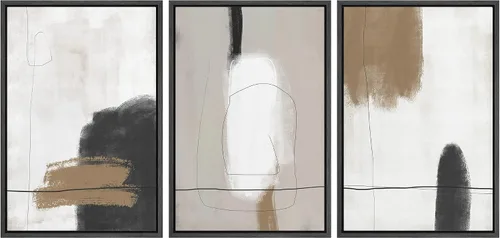 Vista 279 de SIGNFORD - Set de obras de arte en lienzo enmarcado para pared, ilustraciones abstractas de neblina del desierto en tonos neutros beige y marrón