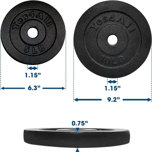 Vista 3 de Yes4All Juego de mancuernas ajustables de hierro fundido de 1.15 pulgadas, 30 libras, para gimnasio en casa, entrenamiento de fuerza, entrenamiento