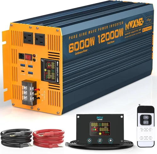 Vista 16 de Inversor de Potencia de Onda Sinusoidal Pura de 1200 Vatios DC 12V a 110V AC Convertidor con Dos Salidas de CA, Puertos USB de Carga Rápida