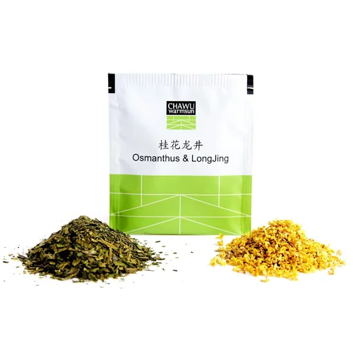 Vista 5 de ChaWuWarmSun -Osmanthus & LongJing Bolsas de té verde, 50 bolsas de té, flores naturales y té roto Natural Osmanthus Flower Blend. Premium Green