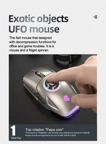 Vista 6 de RGB LED Lighting, EDC Stress-release, Bluetooth 2.4G Wireless UFO Gaming Mouse, 5 Buttons, 4 DPI Optical, Rechargeable, with USB Receiver, for