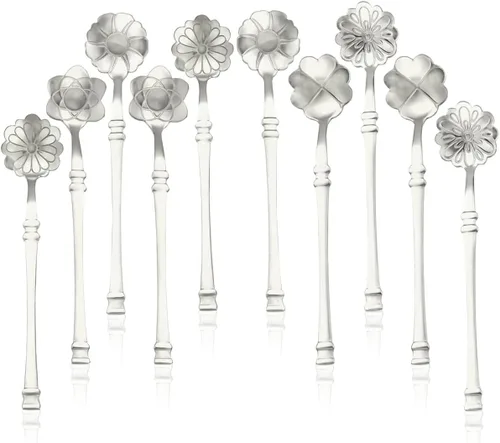 Vista 6 de Juego de cucharas de postre, 10 piezas de vajilla creativa de acero inoxidable, cuchara de café, mini cucharaditas de oro, juego de cucharas