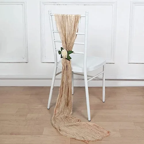 Vista 4 de 5 fajas de gasa beige para silla de algodón, para bodas, fiestas, eventos, recepción, catering, suministros de decoración para el hogar