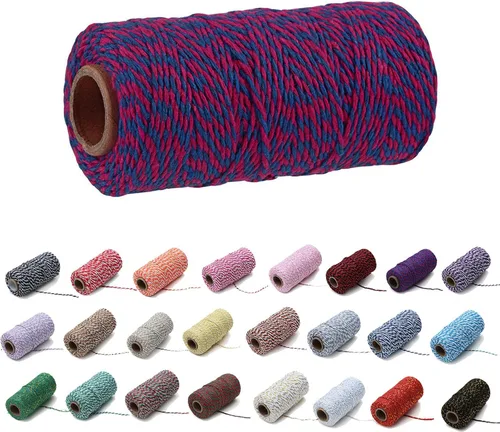Vista 27 de 1 rollo de cuerda de algodón colorida de 0.0787 in de 109 yardas, cuerda para panaderos, manualidades DIY, envoltura de regalos, Navidad, boda #02