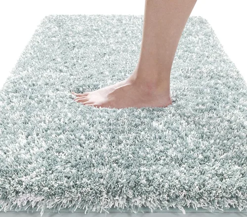 Vista 49 de Yimobra Alfombras de baño en negro y blanco antideslizantes lavables, tapetes de baño ultra suaves y absorbentes de agua, alfombra de ducha suave