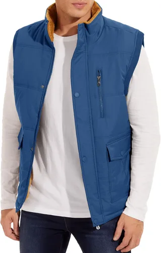 Vista 3 de MAGCOMSEN Chalecos de abrigo para hombre, con cremallera completa, sin mangas, con forro polar, chaleco acolchado con cuello alto