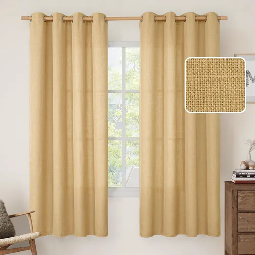 Vista 131 de LAMIT Cortinas de lino marrón caramelo para sala de estar, 84 pulgadas, de lino sintético, texturizado, filtrante de luz, paneles de privacidad