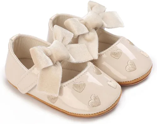 Vista 5 de COSANKIM Zapatos Mary Jane para bebé y niña, suela suave, con lazo, princesa, boda, antideslizantes, para bebé, para primera caminata, zapatos