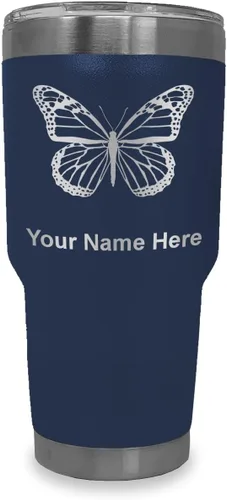 Vista 30 de LaserGram Vaso aislado al vacío de 20 onzas, mariposa monarca, grabado personalizado incluido (negro)