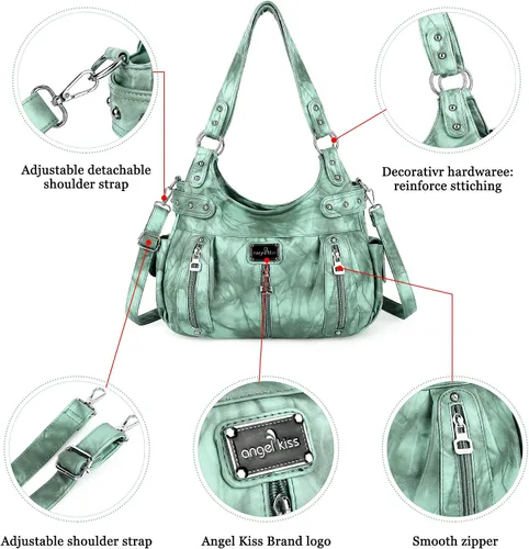 Vista 5 de Angelkiss Monederos grandes y bolsos para mujer, de piel sintética lavada, bolso cruzado de hombro