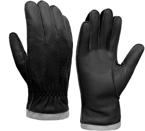 Vista 5 de MGGMOKAY Guantes de cuero para hombre, guantes de piel de ciervo suave con forro de cachemira