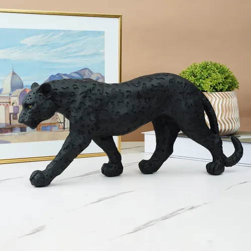 Vista 5 de Estatua de guepardo, pantera negra, leopardo, resina, gato grande, escultura moderna para el hogar, escultura de leopardo realista, regalo