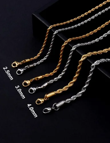 Vista 7 de AILPIWE Gold Rope Chain Choker Necklace for Women 2.5mm 3mm 4mm 18K Gold Plated Stainless Steel Rope Chain Necklace for Women Mens