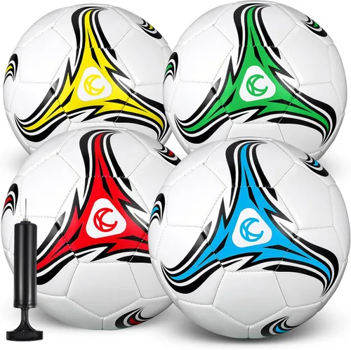 Vista 10 de Tradder Paquete de 4 pelotas de fútbol con bomba, tamaño 3, 4, 5, pelotas de fútbol desinfladas para juego de liga al aire libre y en interiores