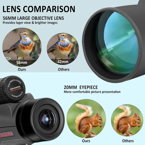 Vista 2 de Telescopio monocular monocular monocular de alta potencia de 12 x 56 para adultos con adaptador para teléfono inteligente, lente FMC y prisma BAK4