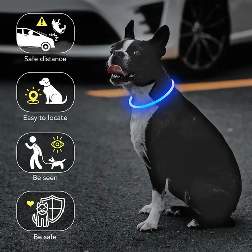 Vista 3 de Colaseeme Collar de perro con luz LED, 1 unidad recargable por USB, TPU brillante, luz de seguridad para perros pequeños, medianos y grandes, no Azul