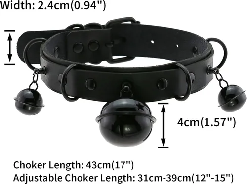 Vista 4 de Multicolor PU Simulated Leather Black-tone Silver-tone 4cm Large Bell Rivets Neckband Choker Necklace
