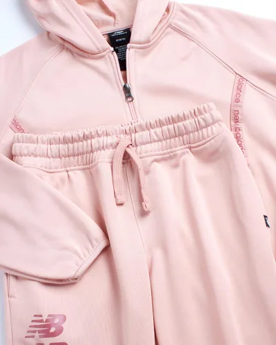 Vista 2 de New Balance Conjunto deportivo de 2 piezas para niña, sudadera y pantalones deportivos con cremallera de forro polar activo, conjunto de pantalones
