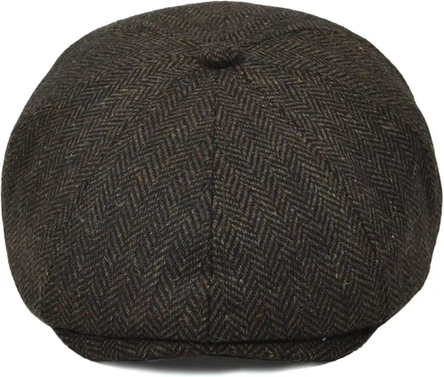 Vista 2 de VOBOOM Gorra de mezcla de lana para hombre, gorra de tweed de 8 paneles, gorra plana de cabbie