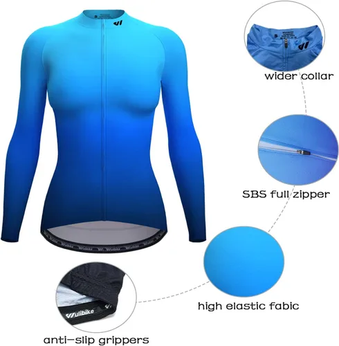 Vista 4 de Wulibike Maillot de ciclismo para mujer, manga larga, con bolsillos