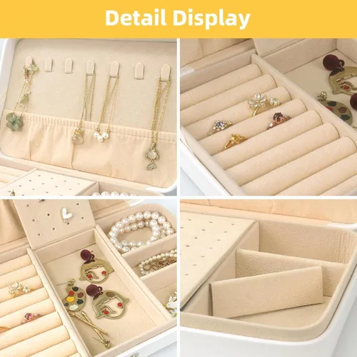 Vista 3 de PU Leather Jewelry Box, Portable Organizer for Women Girls, Travel Case Display Storage Holder for Rings Earrings Necklaces - Black and White Retro