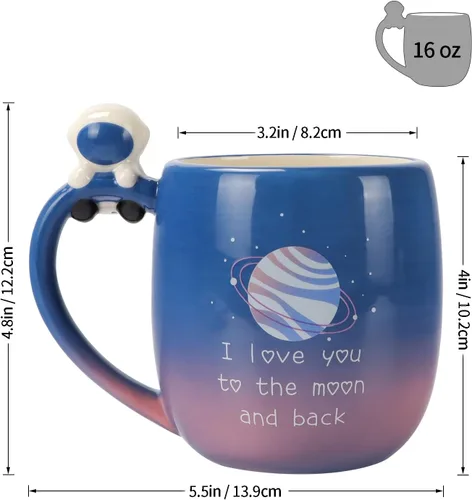 Vista 5 de Taza Lavezee I Love You to the Moon and Back de cerámica con asa, taza grande de café y té de 16 onzas Tazas de regalo