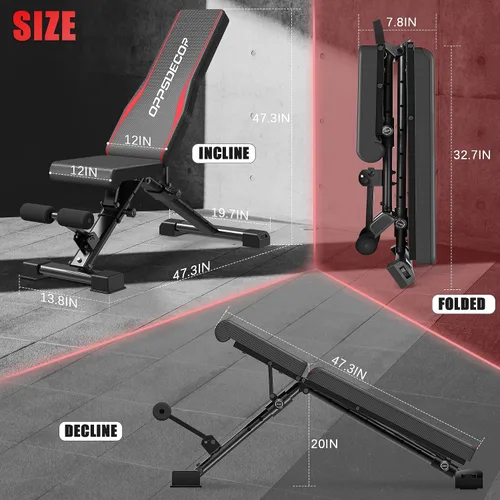Vista 8 de OPPSDECOR Adjustable Weight Bench, 900LBS Capacity, 8+4+2 Positions, 18.5" Seat Height, Easy Assembly Foldable Workout Bench for Home Gym Strength