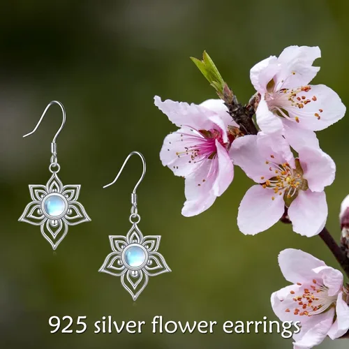 Vista 6 de WINNICACA Aretes de piedra lunar para mujeres y niñas, de plata de ley, con cierre de palanca, colgante, piedra lunar, joyería de regalo