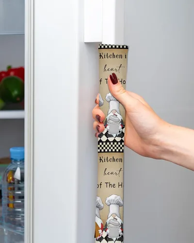 Vista 2 de Juego de 2 fundas para manijas de puerta de refrigerador con gnomos de chef, para lavavajillas, microondas, horno, nevera, estufa, accesorios