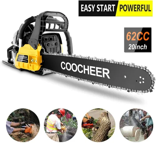 Vista 8 de COOCHEER Motosierras a gas de 62 CC, motosierra de gasolina de 20 pulgadas y 3.5 HP de 2 tiempos con tocones de árboles, extremidades, tala