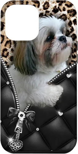 Vista 25 de Funda Shih Tzu con cremallera para iPhone 16 I Love Shih Tzu Dogs Leopard Hippie Leather