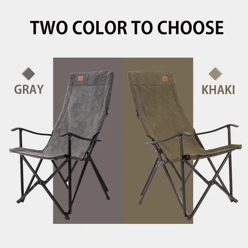 Vista 6 de CAMPINGMOON - Silla plegable de lona de algodón para campamento con respaldo alto, color gris F-1001C-H