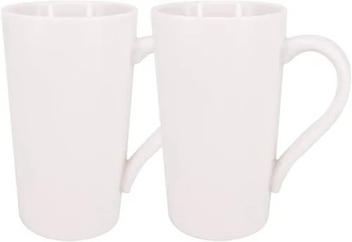 Vista 7 de Paquete de 2 tazas de café de cerámica de 12 onzas, taza de cerámica blanca pura, simple, grande, alta, taza de café con leche blanca con asa
