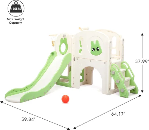 Vista 2 de Jaxpety Juego de tobogán y escalador 8 en 1 para niños pequeños, parque infantil con escaleras, túnel, telescopio, almacenamiento, aro de baloncesto