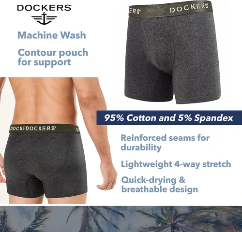 Vista 5 de Dockers Calzoncillos tipo bóxer elásticos de algodón para hombre, paquete de 4