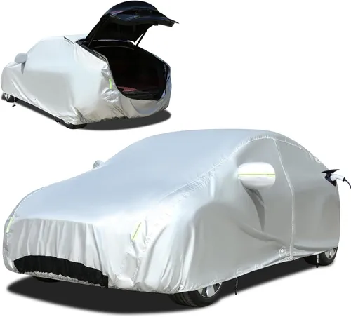 Vista 10 de TECOOM Funda de coche apta para Tesla Model 3, impermeable para todo tipo de clima, modelo 3 2017-2023 con forro polar, malla ventilada, apertura