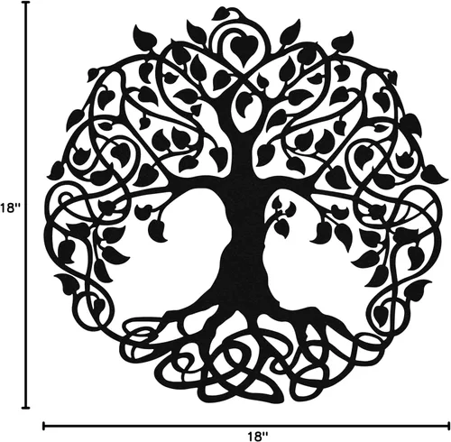 Vista 5 de Árbol de la Vida - Arte de pared de metal - 18" X 18" - Negro