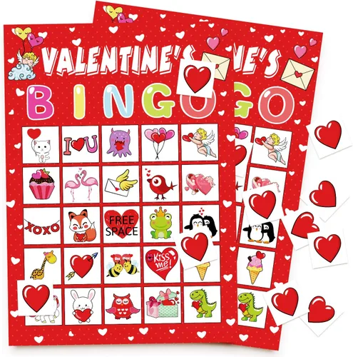 Vista 8 de jollylife Tarjetas de bingo para 40 jugadores para el día de San Valentín, suministros para fiestas, actividades para adultos (rosa)