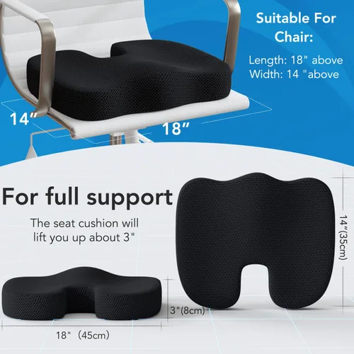 Vista 6 de Cojín de asiento para el coxis y almohada de apoyo lumbar para silla de oficina, vehículo, silla de ruedas de espuma viscoelástica, cojín