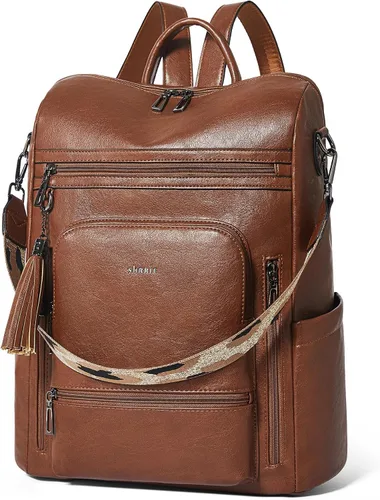 Vista 13 de Shrrie - Mochila vegana de cuero para laptop de 14 pulgadas para mujer, mochila de trabajo, mochila de moda, mochila de viaje, bolso para negocios