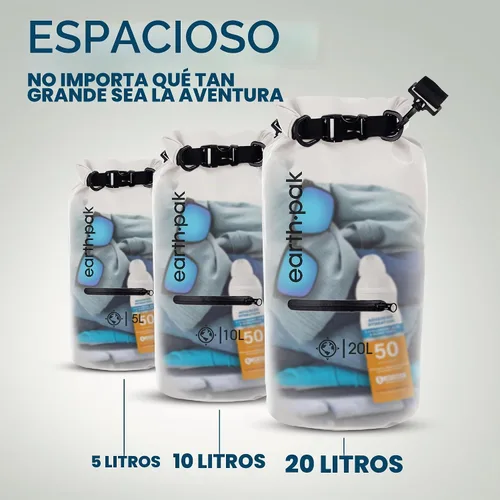 Vista 2 de Earth Pak Bolsa seca impermeable con bolsillo con cierre - Mochila de bolsa seca impermeable mantiene el equipo seco para kayak - Funda impermeable