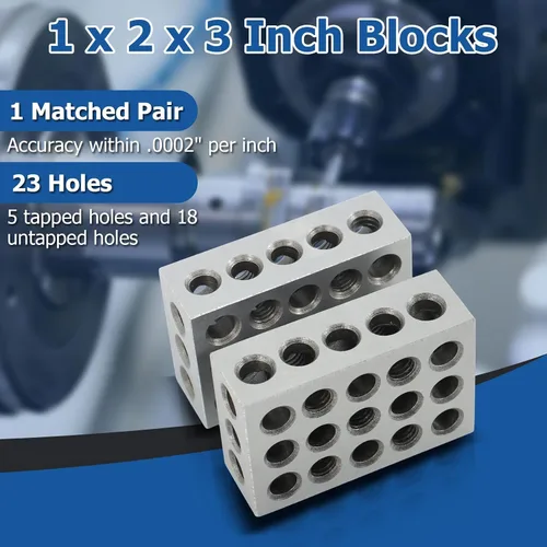 Vista 2 de WFLNHB 1 par a juego Precisión 1 x 2 x 3 pulgadas Bloques 23 agujeros 0.0002" Machinist 1-2-3 Set