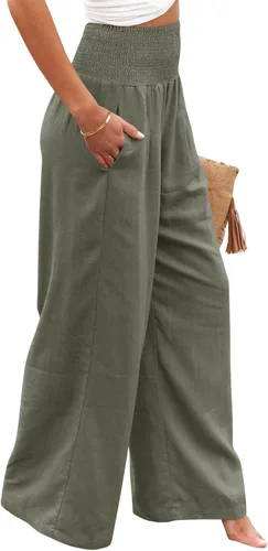 Vista 2 de Yanekop Pantalones deportivos de yoga para mujer, cómodos, de pierna ancha, palazzo, pantalones de descanso de cintura alta con bolsillos