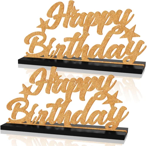Vista 8 de Letrero de Feliz Cumpleaños con Letras Negras con Purpurina Centros de Mesa para Mesa Suministros de Fiesta de Cumpleaños Decoración de Favor